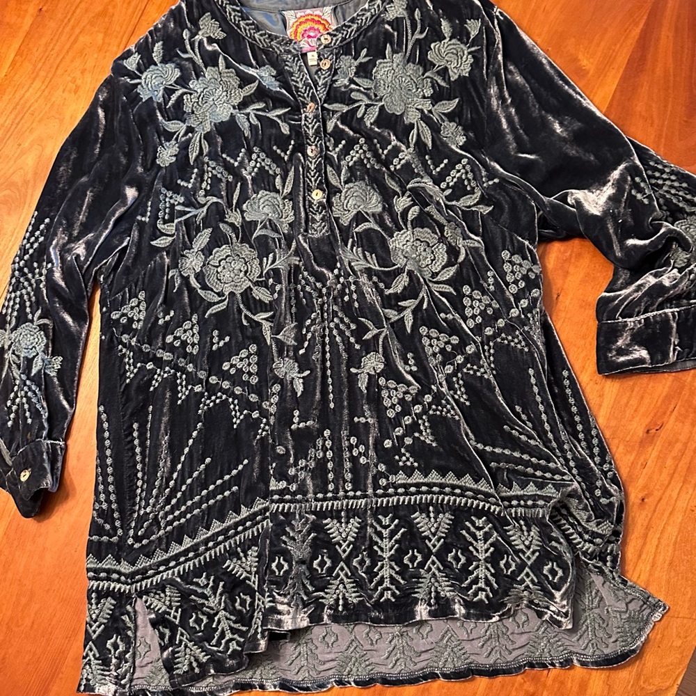 Johnny Was Deep Emerald Green Velvet Tunic XL